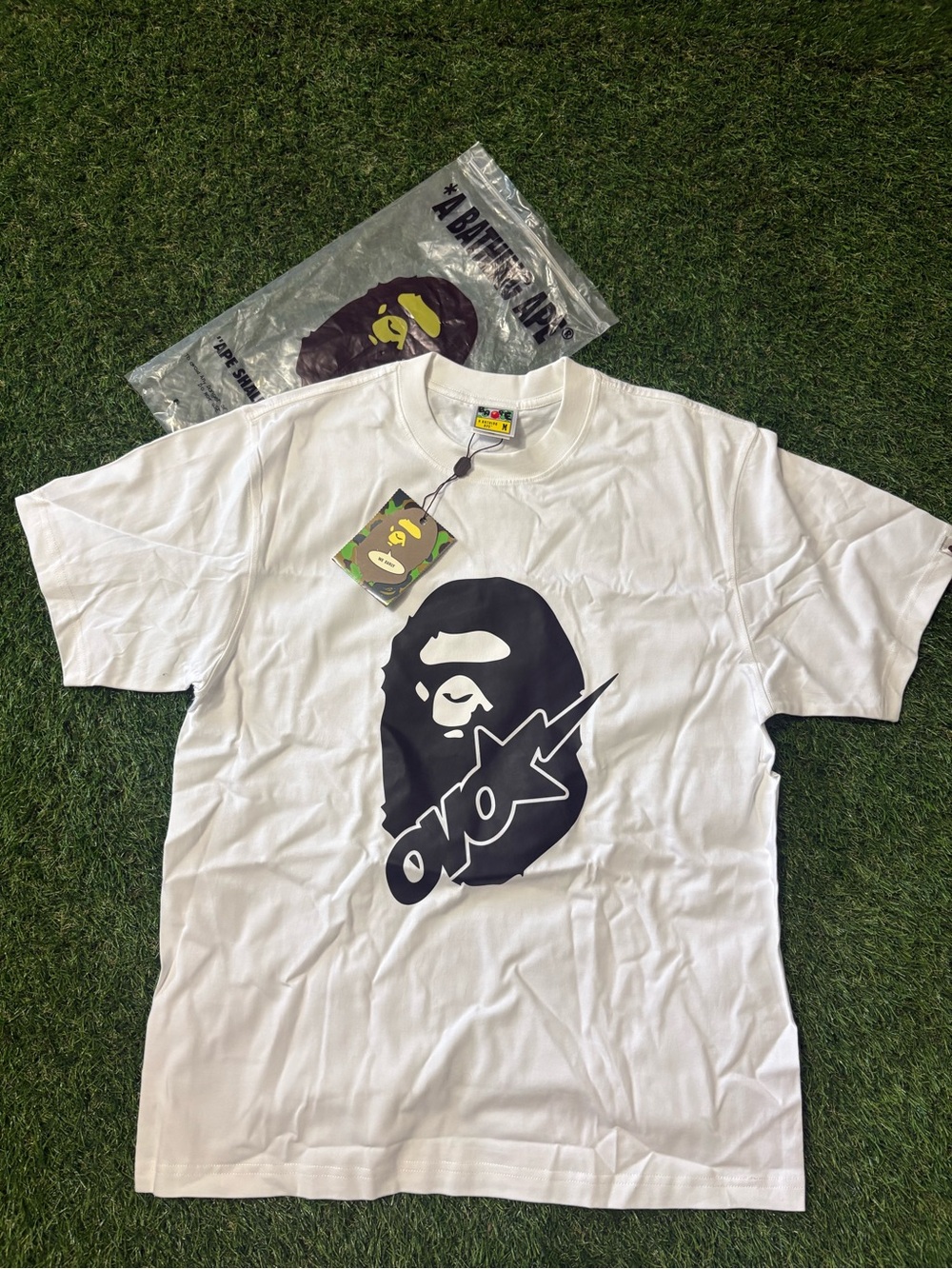 Bape White Tee with Black Ape Head Graphic